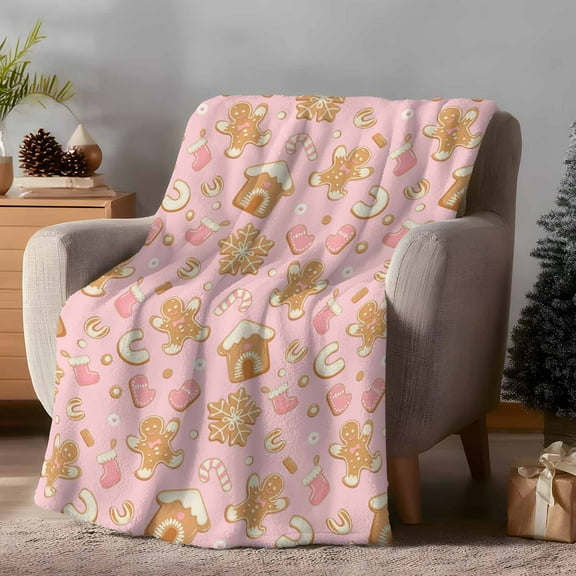 Throw Blanket Fleece Throw Blanket 40x50in, Christmas Snowflake Ginger Bread Soft Lightweight Bed Blankets Winter Candy Cane Pink Back Fuzzy Couch Blankets for All Season