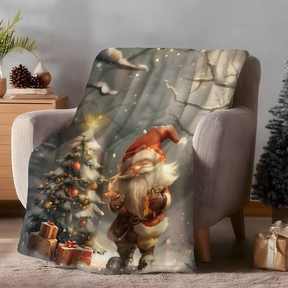 Throw Blanket Fleece Throw Blanket 40x50in, Christmas Tree Santa Gnome Forest Branch Soft Lightweight Bed Blankets Winter Snow Night Fuzzy Couch Blankets for All Season