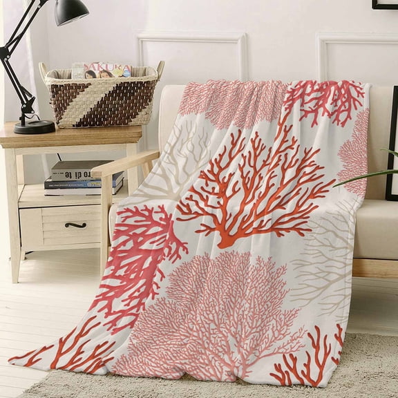 Throw Blanket Fleece Throw Blanket 40x50in, Classic Ocean Pink Coral Soft Lightweight Bed Blankets Abstract Marine Life Scenery Fuzzy Couch Blankets for All Season