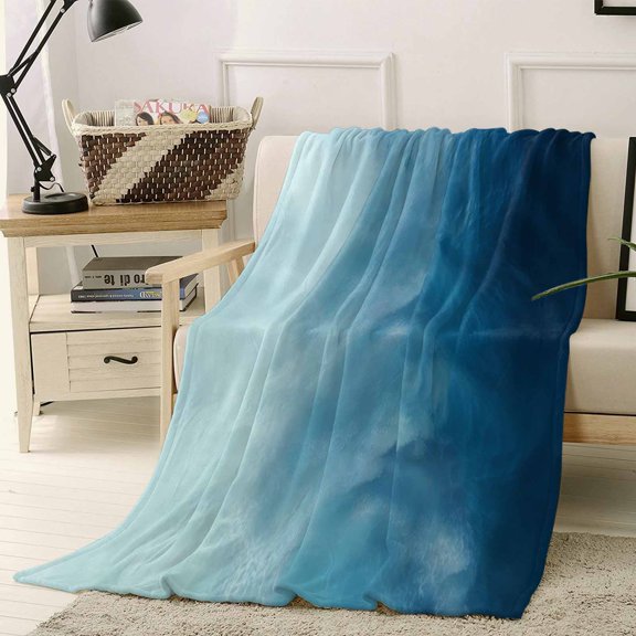 Throw Blanket Fleece Throw Blanket 40x50in, Coastal Ocean Wave Ombre Style Soft Lightweight Bed Blankets Blue Gradient Beach Fuzzy Couch Blankets for All Season
