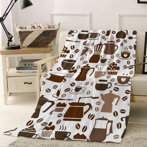 Throw Blanket Fleece Throw Blanket 40x50in, Coffee Maker Beans Cups Cake Soft Lightweight Bed Blankets Coffee Time Fuzzy Couch Blankets for All Season