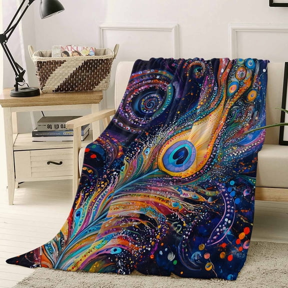Throw Blanket Fleece Throw Blanket 40x50in, Colorful Feather Gradient Soft Lightweight Bed Blankets Abstract Graffiti Style Fuzzy Couch Blankets for All Season