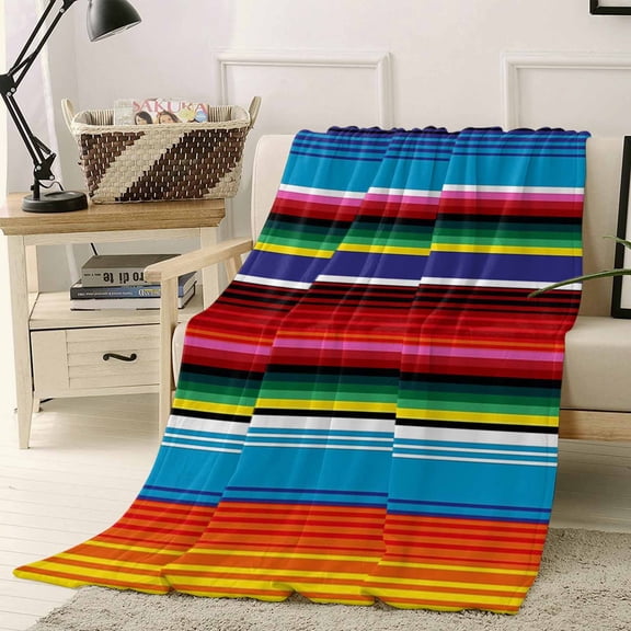 Throw Blanket Fleece Throw Blanket 40x50in, Colorful Mexican Stripe Orange Soft Lightweight Bed Blankets Gradient Watercolor Line Fuzzy Couch Blankets for All Season