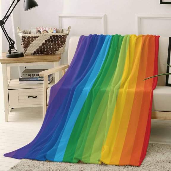 Throw Blanket Fleece Throw Blanket 40x50in, Colorful Stripes Gradient Art Soft Lightweight Bed Blankets Modern Rainbow Texture Fuzzy Couch Blankets for All Season