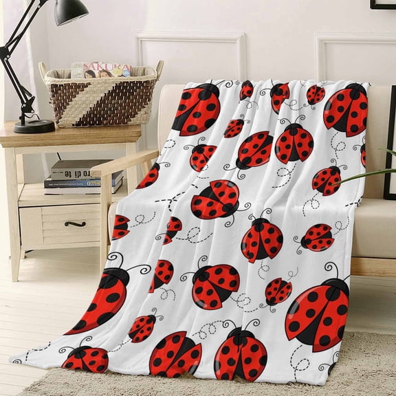 Throw Blanket Fleece Throw Blanket 40x50in, Country Animal Ladybug Soft Lightweight Bed Blankets Watercolor Red and Black Fuzzy Couch Blankets for All Season
