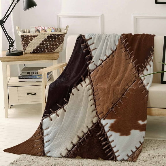 Throw Blanket Fleece Throw Blanket 40x50in, Cowhide Leather Collage Art Soft Lightweight Bed Blankets Abstract Animal Skin Texture Fuzzy Couch Blankets for All Season