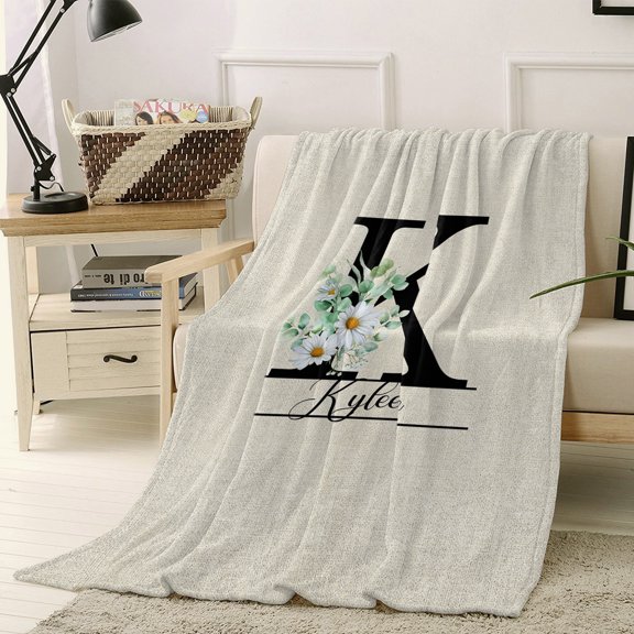 Throw Blanket Fleece Throw Blanket 40x50in, Custom Letter K Soft Lightweight Bed Blankets Daisy Flower Fuzzy Couch Blankets for All Season
