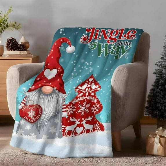 Throw Blanket Fleece Throw Blanket 40x50in, Dwarf Christmas Tree Snowflake Soft Lightweight Bed Blankets Winter Snow on Ombre Teal Fuzzy Couch Blankets for All Season