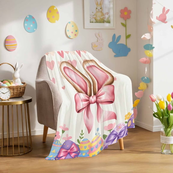 Throw Blanket Fleece Throw Blanket 40x50in, Easter Rabbit Ears Abstract Love Soft Lightweight Bed Blankets Cartoon Easter Egg Fuzzy Couch Blankets for All Season