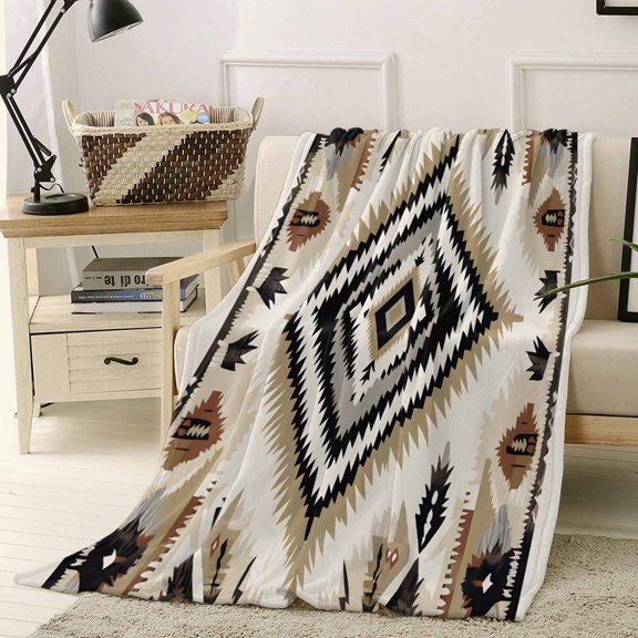 Throw Blanket Fleece Throw Blanket 40x50in, Ethnic Style Retro Weaving Pattern Soft Lightweight Bed Blankets Abstract Art Fuzzy Couch Blankets for All Season