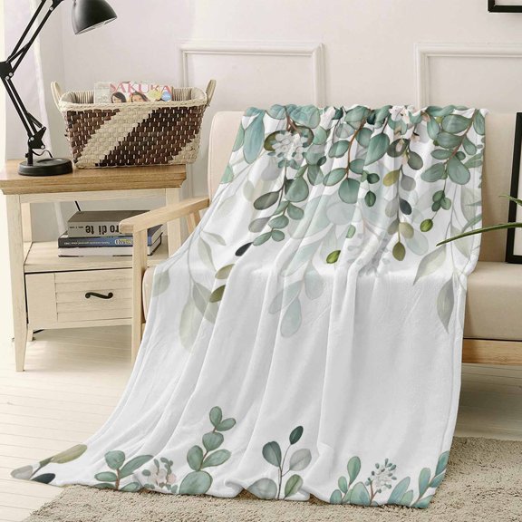 Throw Blanket Fleece Throw Blanket 40x50in, Eucalyptus Leaves on Top Soft Lightweight Bed Blankets Country Plants Flowers Fuzzy Couch Blankets for All Season