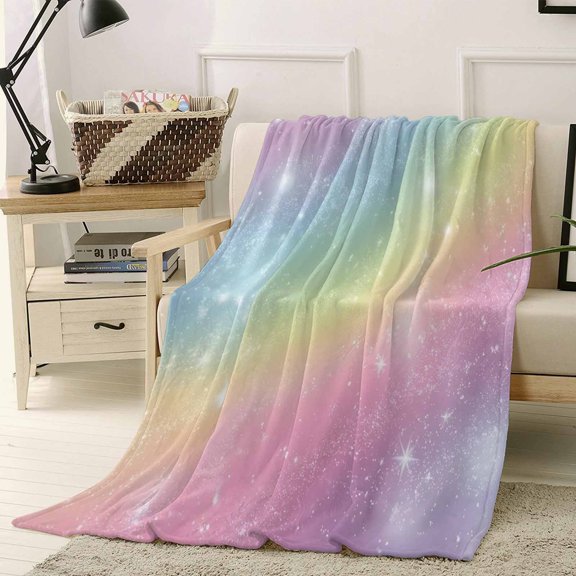 Throw Blanket Fleece Throw Blanket 40x50in, Fantasy Rainbow Gradient Color Soft Lightweight Bed Blankets Abstract Colorful Starry Sky Fuzzy Couch Blankets for All Season