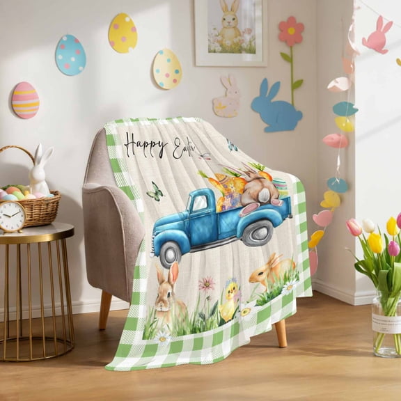 Throw Blanket Fleece Throw Blanket 40x50in, Farm Animals Grey Bunny Tail Soft Lightweight Bed Blankets Easter Eggs Carrots Buffalo Lattice Fuzzy Couch Blankets for All Season