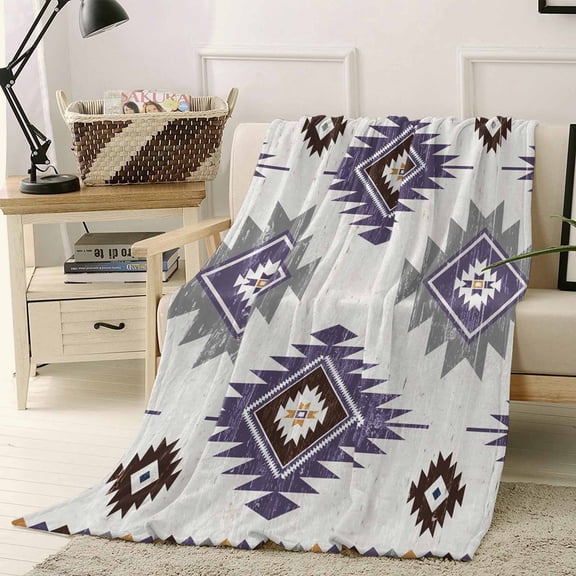 Throw Blanket Fleece Throw Blanket 40x50in, Farm Aztec Pattern Soft Lightweight Bed Blankets Southwest Wind Bohemian Art Fuzzy Couch Blankets for All Season