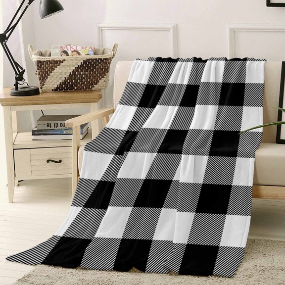 Throw Blanket Fleece Throw Blanket 40x50in, Farm Buffalo Plaid Soft Lightweight Bed Blankets Rustic Black and White Grid Fuzzy Couch Blankets for All Season
