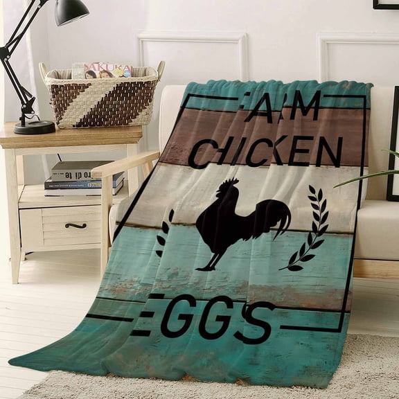 Throw Blanket Fleece Throw Blanket 40x50in, Farm Chicken Silhouette Leaves Soft Lightweight Bed Blankets Rustic Teal Brown Wooden Plank Fuzzy Couch Blankets for All Season