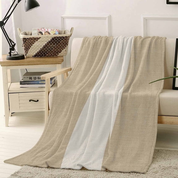 Throw Blanket Fleece Throw Blanket 40x50in, Farm Khaki Vintage Brown Color Block Striped Soft Lightweight Bed Blankets Burlap Texture Fuzzy Couch Blankets for All Season