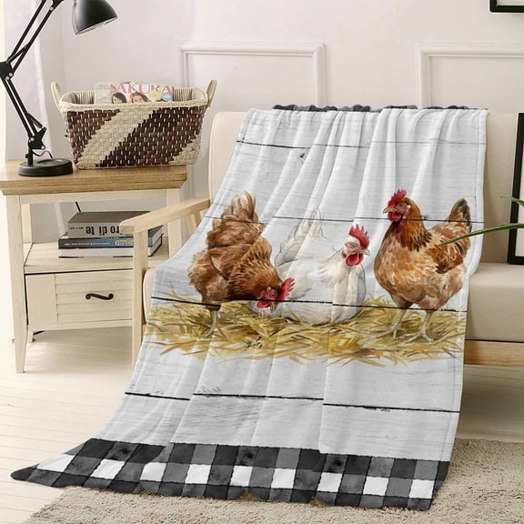 Throw Blanket Fleece Throw Blanket 40x50in, Farmhouse Cow Wood Plank Soft Lightweight Bed Blankets Farm Animal Buffalo Check Fuzzy Couch Blankets for All Season