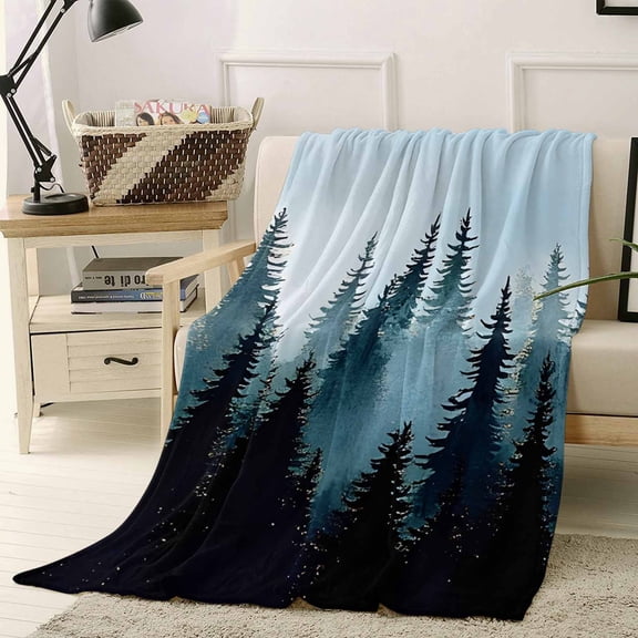Throw Blanket Fleece Throw Blanket 40x50in, Forest Jungle Black Shadow Soft Lightweight Bed Blankets Natural Landscape Blue Gradient Fuzzy Couch Blankets for All Season