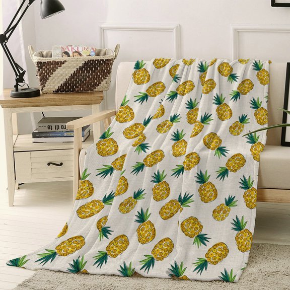Throw Blanket Fleece Throw Blanket 40x50in, Fruit Pineapple Pattern Soft Lightweight Bed Blankets Retro Linen Background Fuzzy Couch Blankets for All Season