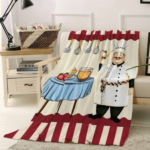 Throw Blanket Fleece Throw Blanket 40x50in, Fun Chef Cutlery Gourmet Soft Lightweight Bed Blankets Red Stripe Fuzzy Couch Blankets for All Season