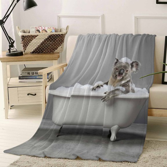 Throw Blanket Fleece Throw Blanket 40x50in, Funny Koala Bathtub Soft Lightweight Bed Blankets Gray Animal Art Fuzzy Couch Blankets for All Season