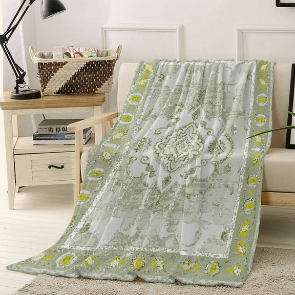 Throw Blanket Fleece Throw Blanket 40x50in, Geometric Ethnic Sage Green Artwork Soft Lightweight Bed Blankets Abstract Retro Texture Fuzzy Couch Blankets for All Season