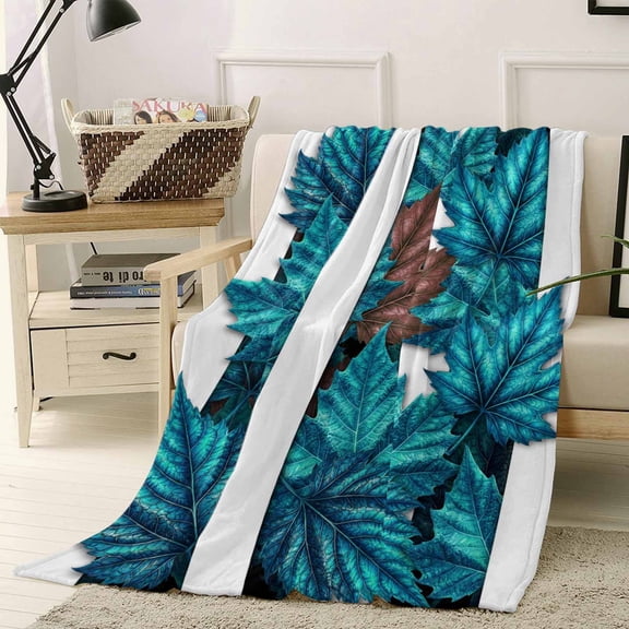 Throw Blanket Fleece Throw Blanket 40x50in, Gradient Blue Maple Leaves Soft Lightweight Bed Blankets Simple Stripes Art Fuzzy Couch Blankets for All Season