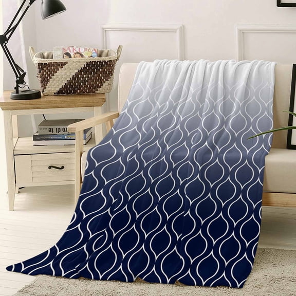 Throw Blanket Fleece Throw Blanket 40x50in, Gradient Navy Blue White Grid Soft Lightweight Bed Blankets Geometric Minimalist Style Fuzzy Couch Blankets for All Season