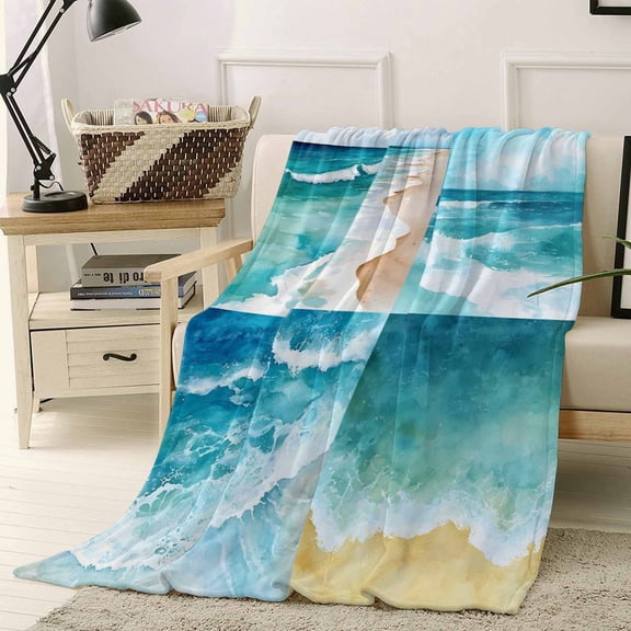 Throw Blanket Fleece Throw Blanket 40x50in, Gradient Ocean Beach Waves Soft Lightweight Bed Blankets Splicing Patterns Seamless Fuzzy Couch Blankets for All Season