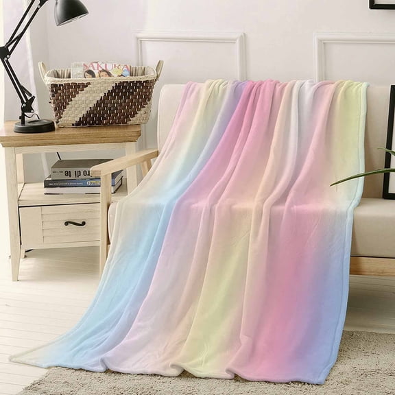 Throw Blanket Fleece Throw Blanket 40x50in, Gradient Rainbow Colored Soft Lightweight Bed Blankets Pink Blue Yellow Fuzzy Couch Blankets for All Season