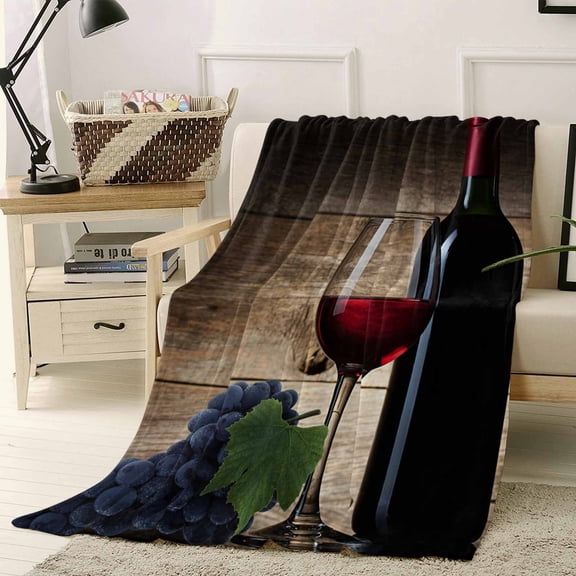 Throw Blanket Fleece Throw Blanket 40x50in, Grape Wine Red Wines Glass Farm Fruit Soft Lightweight Bed Blankets Cellar Vintage Brown Wood Grain Fuzzy Couch Blankets for All Season