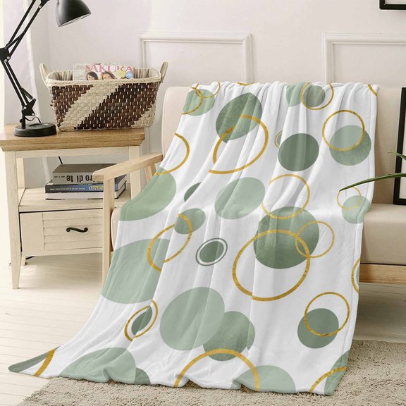 Throw Blanket Fleece Throw Blanket 40x50in, Green Gold Circles Soft Lightweight Bed Blankets Abstract Geometric Art Fuzzy Couch Blankets for All Season