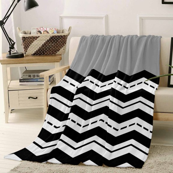 Throw Blanket Fleece Throw Blanket 40x50in, Grey Black Striped Soft Lightweight Bed Blankets Abstract Wavy Line Fuzzy Couch Blankets for All Season