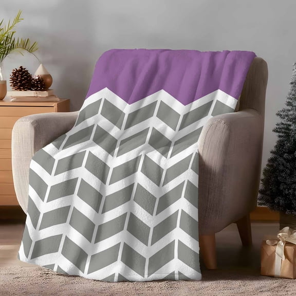 Throw Blanket Fleece Throw Blanket 40x50in, Grey White Arrow Chevron Striped Soft Lightweight Bed Blankets Purple Fuzzy Couch Blankets for All Season