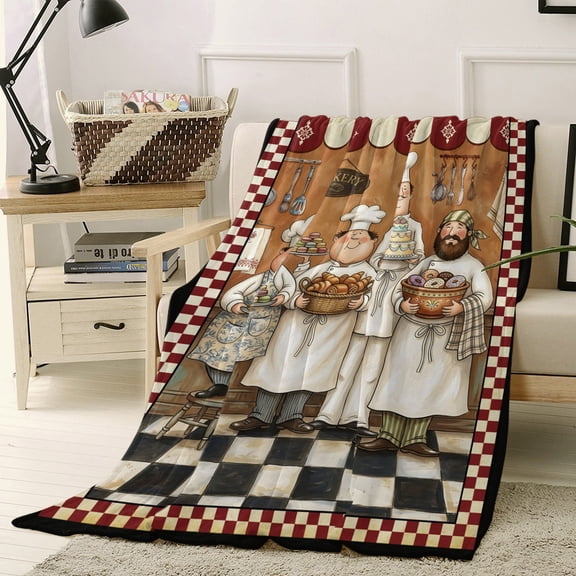 Throw Blanket Fleece Throw Blanket 40x50in, Kitchen Baking Team Soft Lightweight Bed Blankets Retro Farmhouse Chef Fuzzy Couch Blankets for All Season