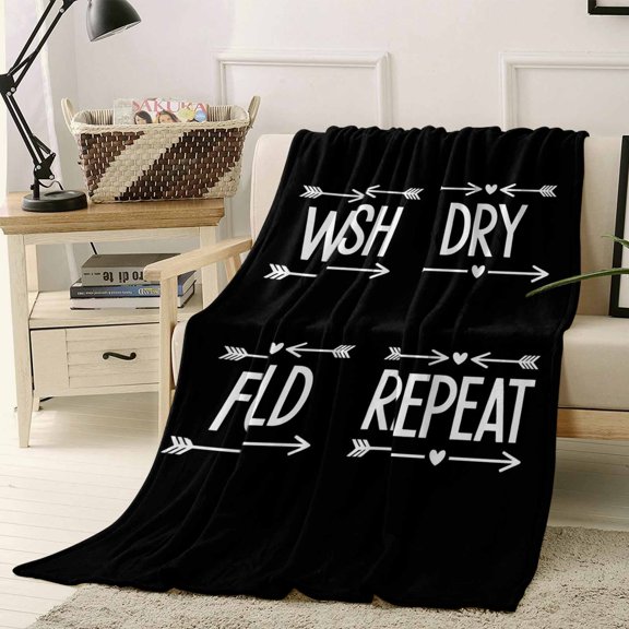 Throw Blanket Fleece Throw Blanket 40x50in, Laundry Text Arrows Soft Lightweight Bed Blankets Black White Word Fuzzy Couch Blankets for All Season