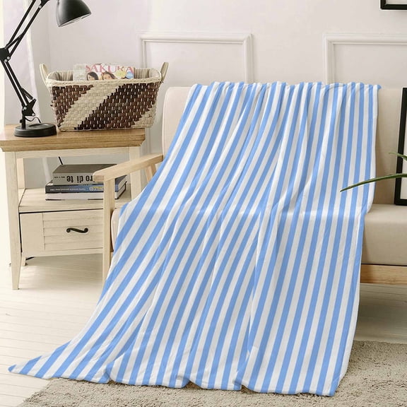 Throw Blanket Fleece Throw Blanket 40x50in, Light Blue Stripe Soft Lightweight Bed Blankets Modern Minimalist Style Fuzzy Couch Blankets for All Season