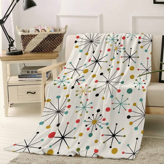 Throw Blanket Fleece Throw Blanket 40x50in, Mid Century Abstract Geometric Soft Lightweight Bed Blankets Modern Colorful Atomic Fuzzy Couch Blankets for All Season