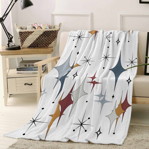 Throw Blanket Fleece Throw Blanket 40x50in, Mid Century Geometric Diamond Soft Lightweight Bed Blankets Abstract Maroon Orange Blue Fuzzy Couch Blankets for All Season