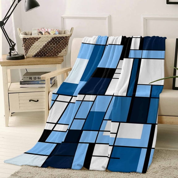 Throw Blanket Fleece Throw Blanket 40x50in, Mid Century Ombre Geometric Soft Lightweight Bed Blankets Abstract Color Block Fuzzy Couch Blankets for All Season