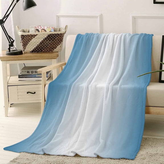 Throw Blanket Fleece Throw Blanket 40x50in, Minimalist Blue and White Gradient Soft Lightweight Bed Blankets Modern Color Ombre Art Fuzzy Couch Blankets for All Season