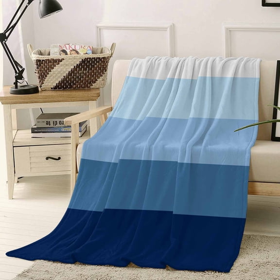 Throw Blanket Fleece Throw Blanket 40x50in, Minimalist Blue White Ombre Stripe Soft Lightweight Bed Blankets Modern Gradient Art Fuzzy Couch Blankets for All Season