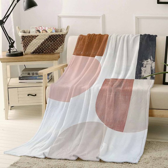 Throw Blanket Fleece Throw Blanket 40x50in, Minimalist Bohemian Color Block Soft Lightweight Bed Blankets Abstract Nordic Geometric Fuzzy Couch Blankets for All Season