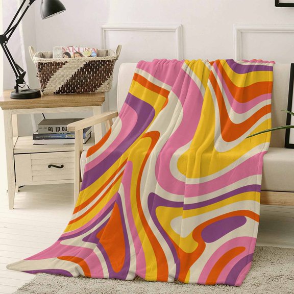 Throw Blanket Fleece Throw Blanket 40x50in, Modern Abstract Psychedelic Aesthetic Soft Lightweight Bed Blankets Groovy Geometric Art Swirling Fuzzy Couch Blankets for All Season