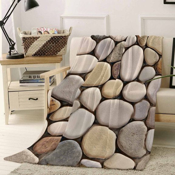Throw Blanket Fleece Throw Blanket 40x50in, Modern Cobblestone Texture Art Soft Lightweight Bed Blankets Seamless Brown Pebble Stone Fuzzy Couch Blankets for All Season