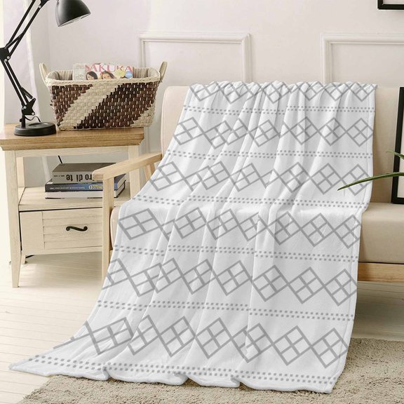 Throw Blanket Fleece Throw Blanket 40x50in, Modern Geometric Square Dot Gray Soft Lightweight Bed Blankets Minimalist Grid on White Fuzzy Couch Blankets for All Season