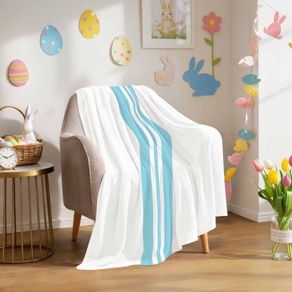 Throw Blanket Fleece Throw Blanket 40x50in, Modern Minimalist Art Soft Lightweight Bed Blankets Blue Lines Stripes on White Fuzzy Couch Blankets for All Season