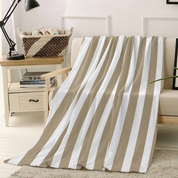 Throw Blanket Fleece Throw Blanket 40x50in, Modern Minimalist Stripe Art Soft Lightweight Bed Blankets Khaki and White Line Fuzzy Couch Blankets for All Season