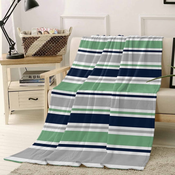 Throw Blanket Fleece Throw Blanket 40x50in, Modern Minimalist Stripe Soft Lightweight Bed Blankets Abstract Navy Blue Green Grey Line Fuzzy Couch Blankets for All Season